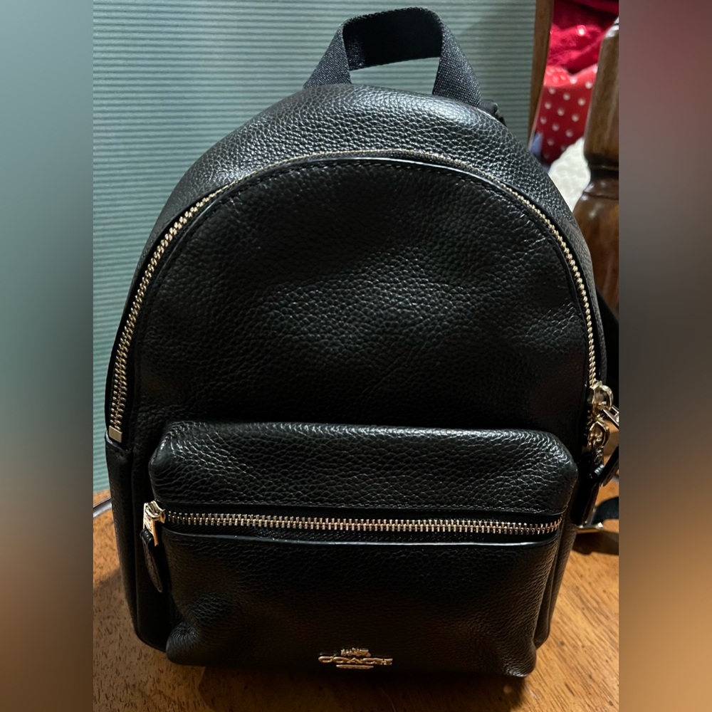 Coach Charlie Mini Backpack Black Pebbled Leather Bag - Picture 3 of 14